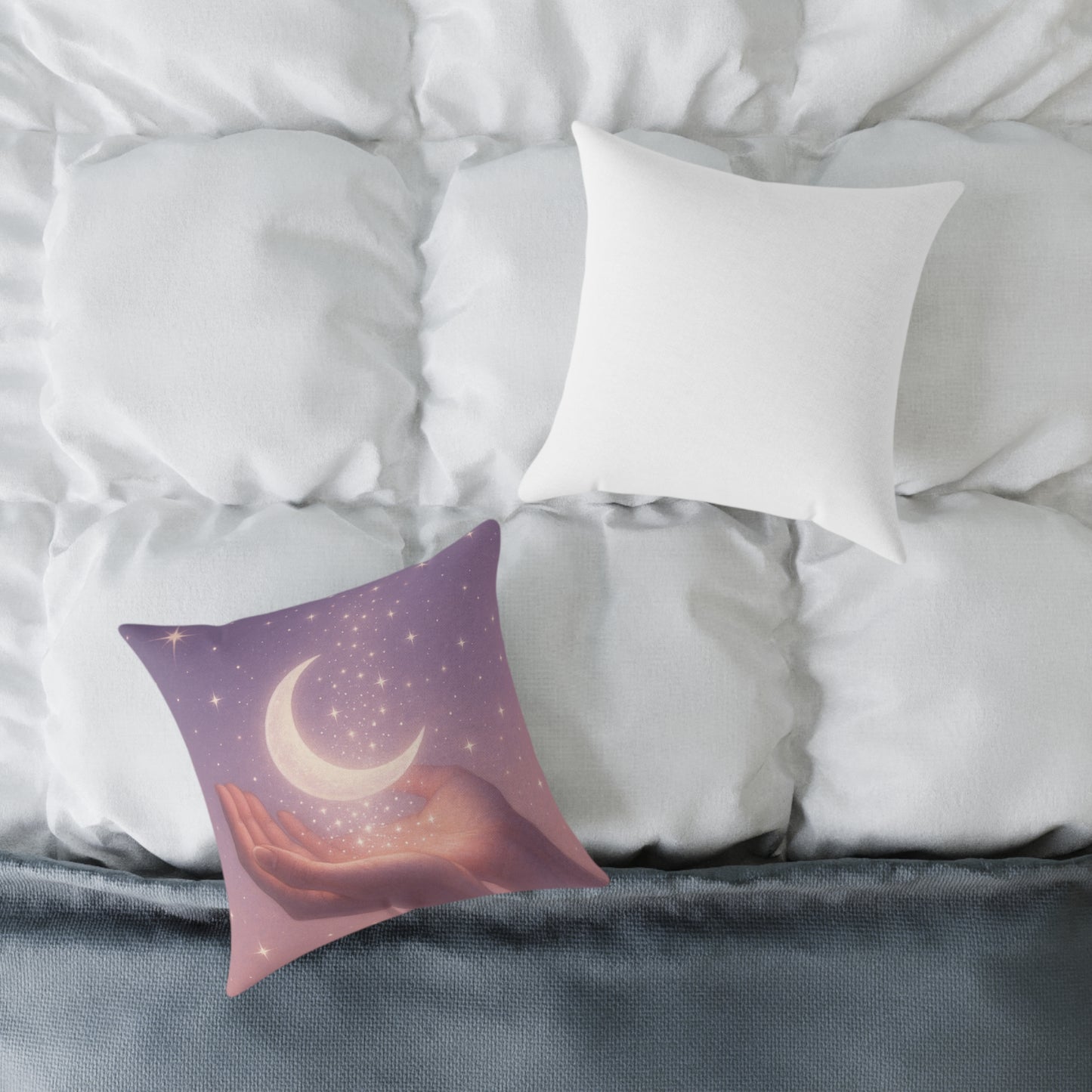Hand Moon & Stars Pillow | Cozy Home Decor, Gift for Dreamers, Bedroom Accent, Celestial Decor, Spiritual Vibes