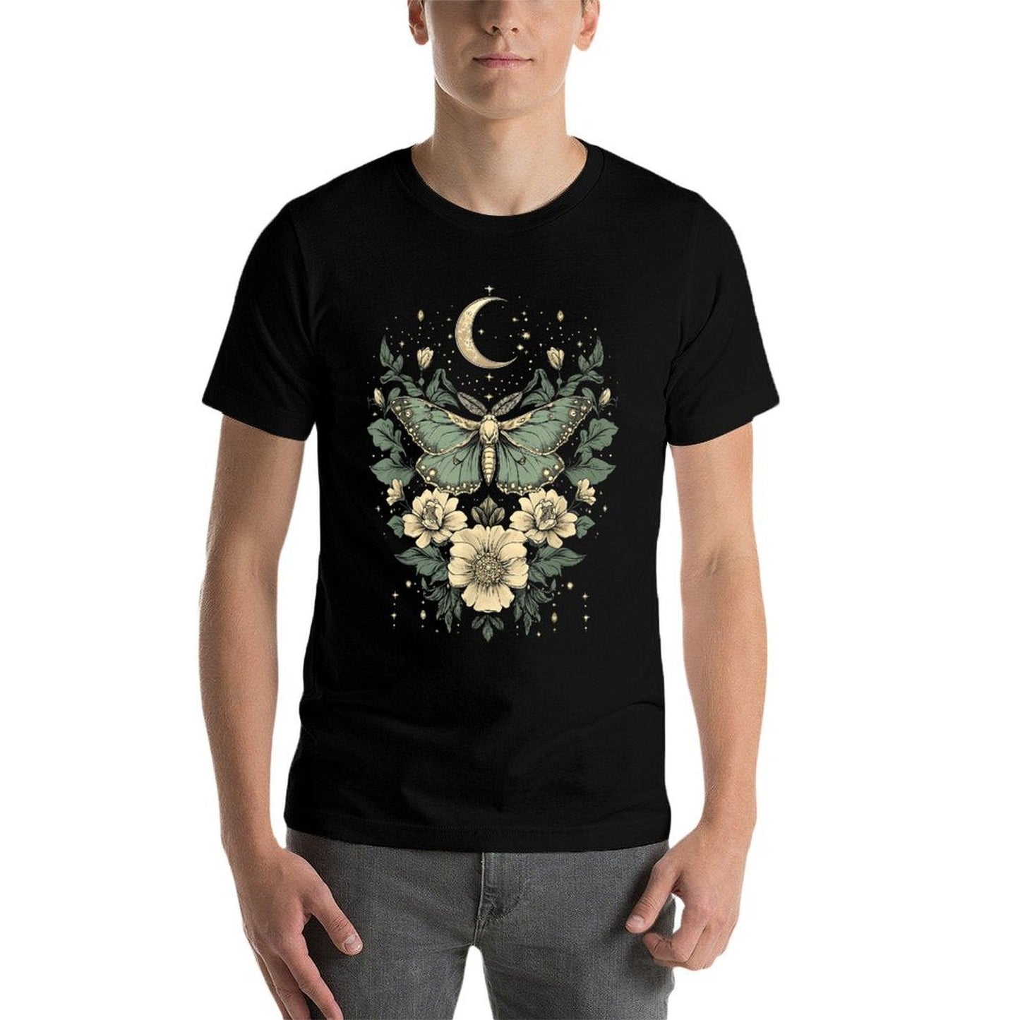 Goblincore Moth And Butterfly Moonphases Flowers Cottagecore  Lightweight T-Shirt