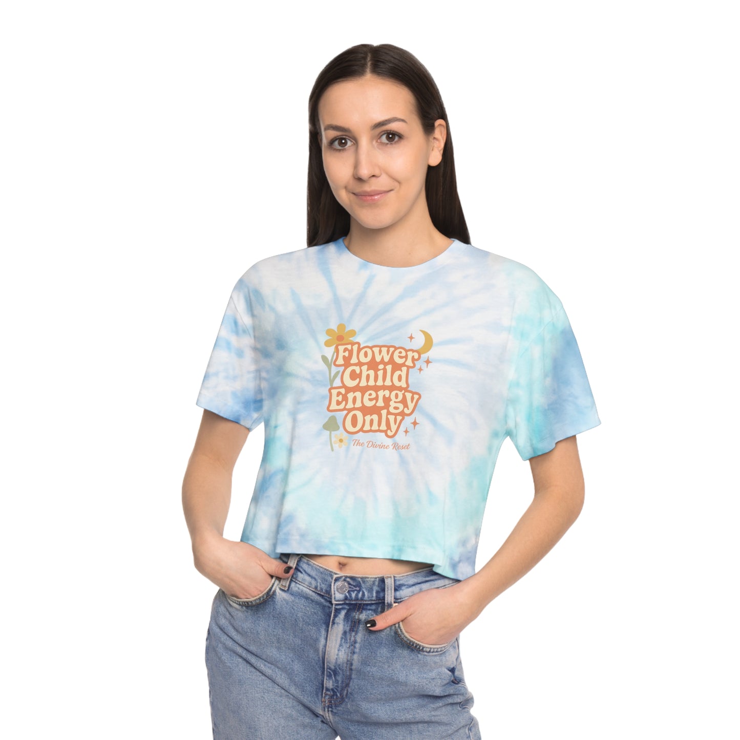 Flower Child Energy Only, Boho Chic Top, Summer Outfit, Festival Wear, Gift for Her, Casual Style- Women's Tie-Dye Crop Tee