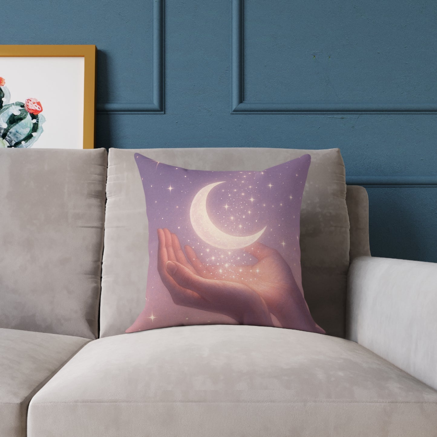 Hand Moon & Stars Pillow | Cozy Home Decor, Gift for Dreamers, Bedroom Accent, Celestial Decor, Spiritual Vibes