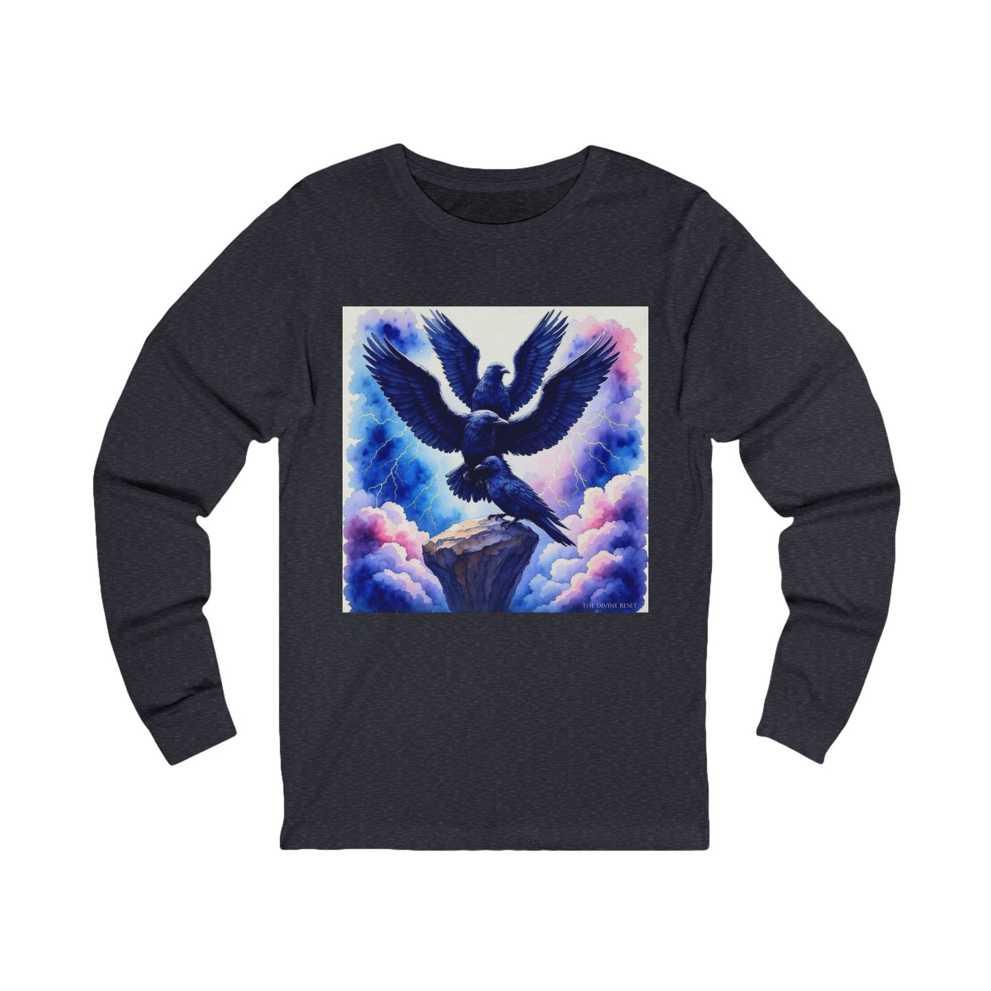 Majestic Raven Long Sleeve Tee, Unisex Tee, Gift for Bird Lovers, Raven Art Apparel, Casual Wear, Nature Inspired Clothing