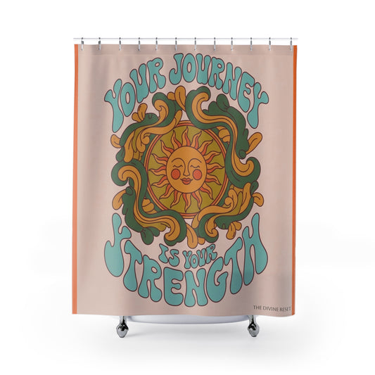 Bohemian Sun-Inspired Shower Curtain | Your Journey is Your Strength, Bathroom Decor, Spiritual Gift, Home Makeover, Unique Gift Idea