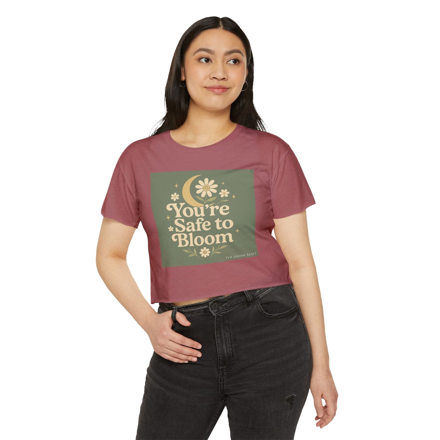 Safe to Bloom Women's Festival Crop Top, Boho Crop Tee, Summer Top, Festival Wear, Inspirational Shirt, Gift for Her