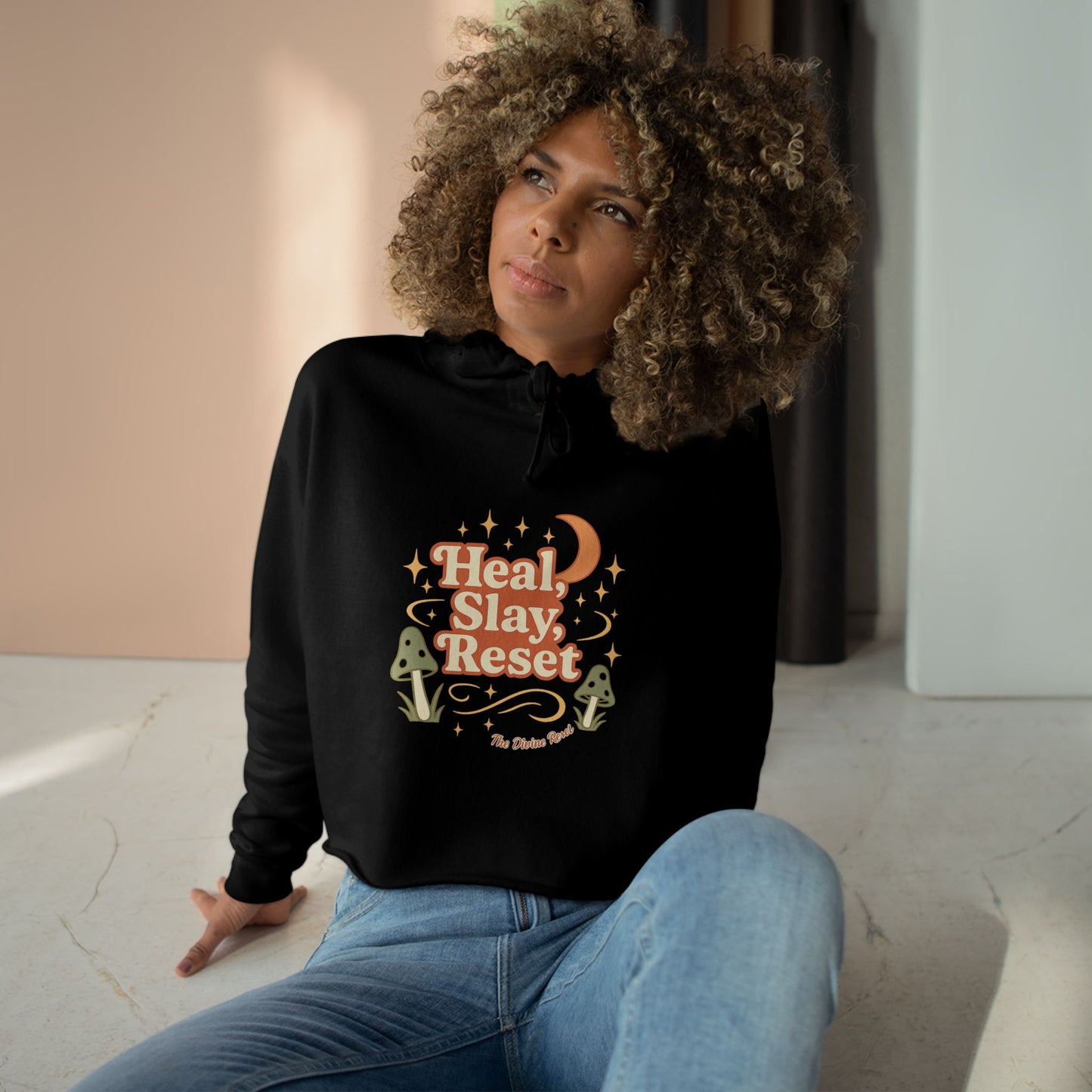 Heal, Slay, Reset Crop Hoodie - Heal, Slay, Reset | Trendy Streetwear, Self-Care Apparel, Motivational Fashion, Cozy Lounge Wear