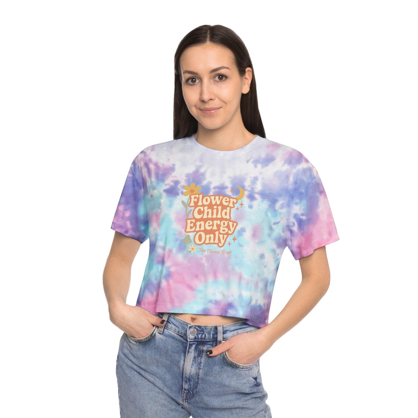 Flower Child Energy Only, Boho Chic Top, Summer Outfit, Festival Wear, Gift for Her, Casual Style- Women's Tie-Dye Crop Tee