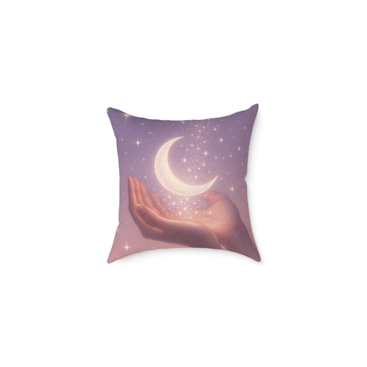 Hand Moon & Stars Pillow | Cozy Home Decor, Gift for Dreamers, Bedroom Accent, Celestial Decor, Spiritual Vibes