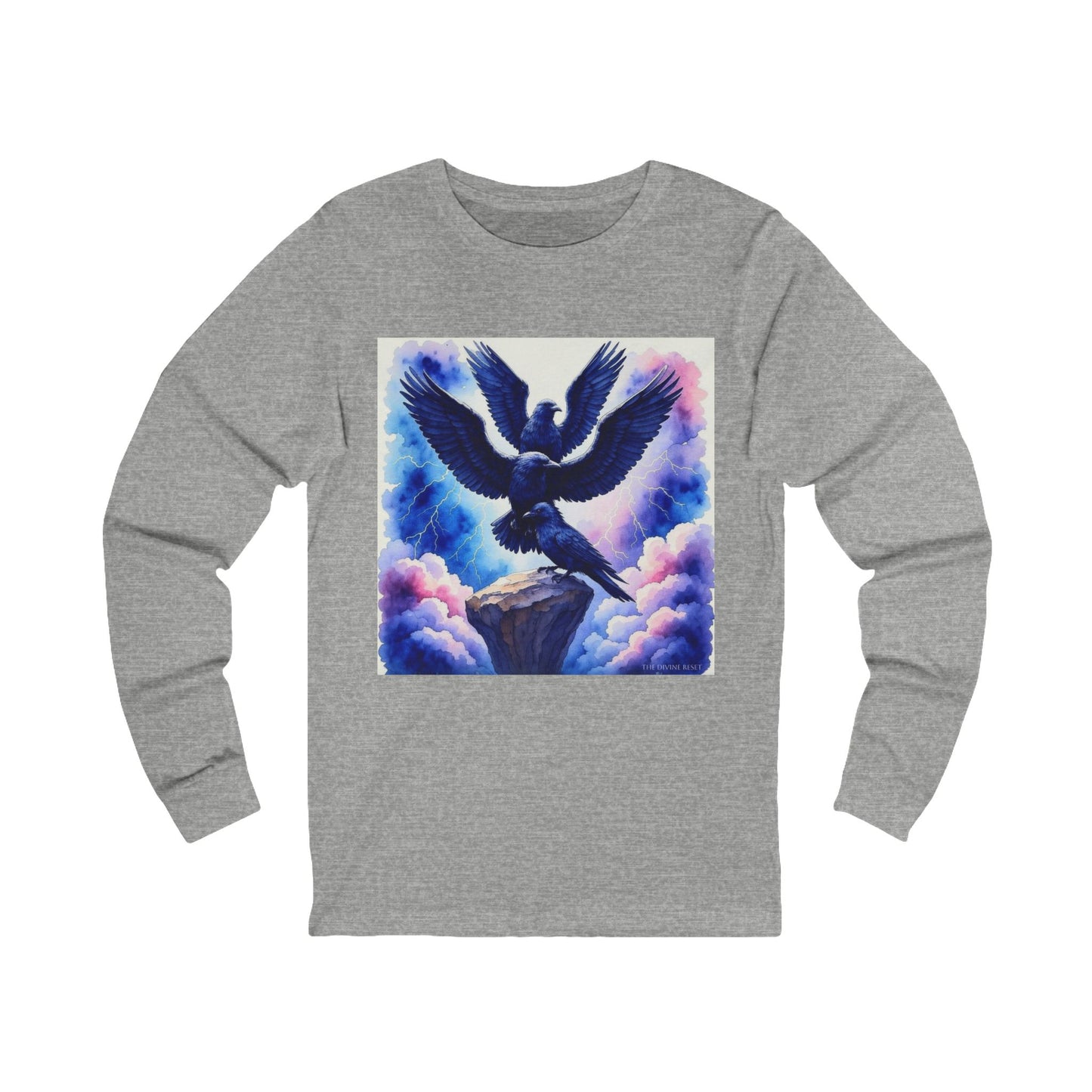Majestic Raven Long Sleeve Tee, Unisex Tee, Gift for Bird Lovers, Raven Art Apparel, Casual Wear, Nature Inspired Clothing