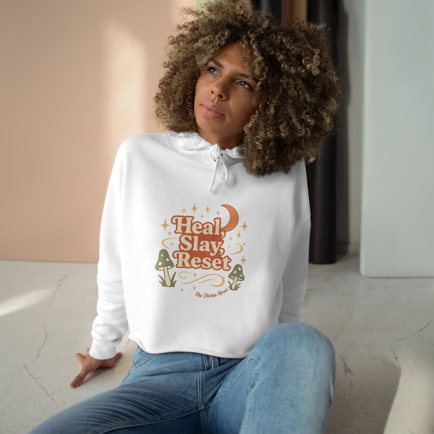 Heal, Slay, Reset Crop Hoodie - Heal, Slay, Reset | Trendy Streetwear, Self-Care Apparel, Motivational Fashion, Cozy Lounge Wear