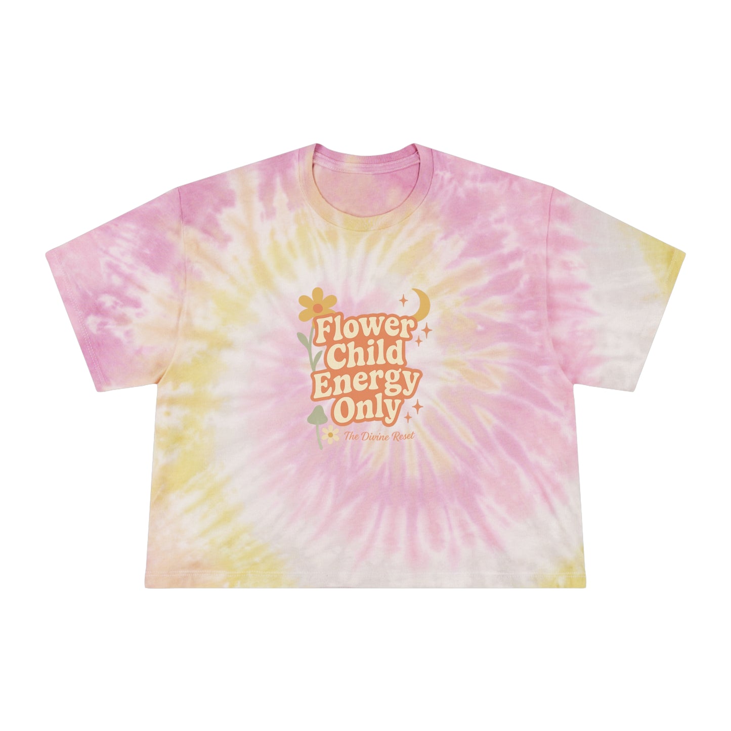 Flower Child Energy Only, Boho Chic Top, Summer Outfit, Festival Wear, Gift for Her, Casual Style- Women's Tie-Dye Crop Tee
