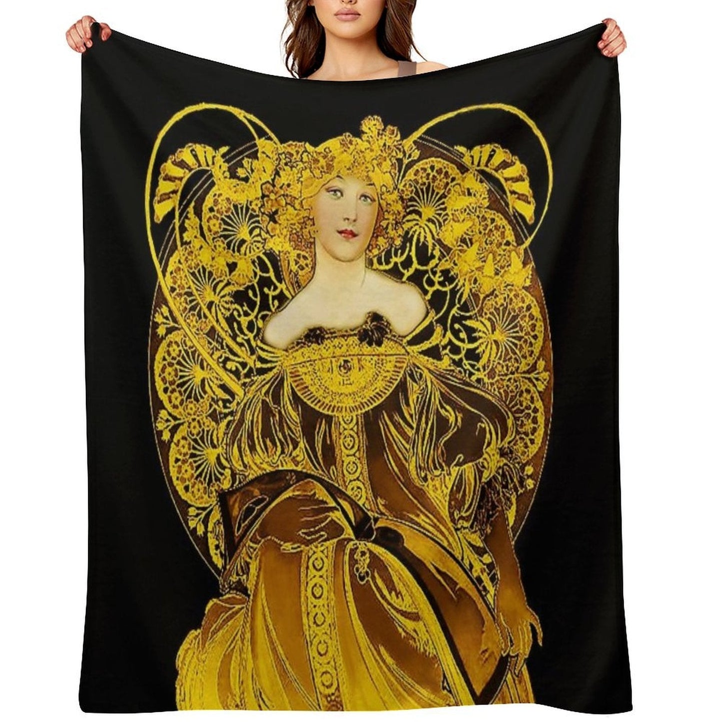 A Touch of Gold Alphonse Mucha Throw Blanket