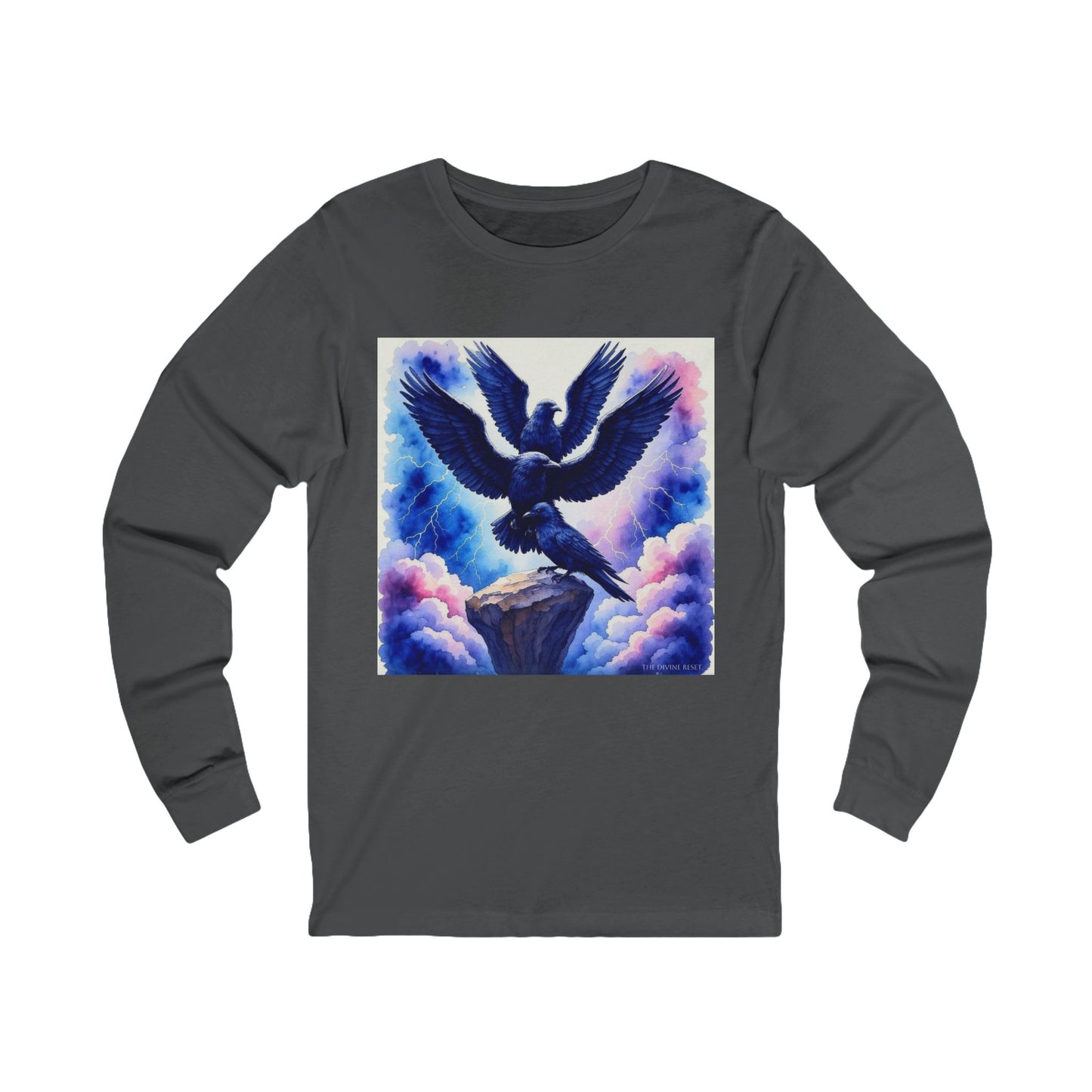 Majestic Raven Long Sleeve Tee, Unisex Tee, Gift for Bird Lovers, Raven Art Apparel, Casual Wear, Nature Inspired Clothing