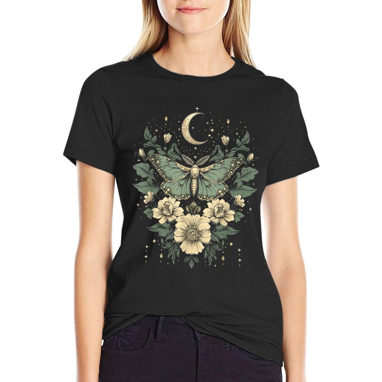 Goblincore Moth And Butterfly Moonphases Flowers Cottagecore  Lightweight T-Shirt