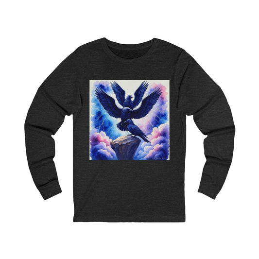 Majestic Raven Long Sleeve Tee, Unisex Tee, Gift for Bird Lovers, Raven Art Apparel, Casual Wear, Nature Inspired Clothing