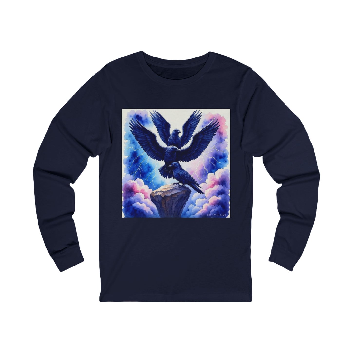 Majestic Raven Long Sleeve Tee, Unisex Tee, Gift for Bird Lovers, Raven Art Apparel, Casual Wear, Nature Inspired Clothing