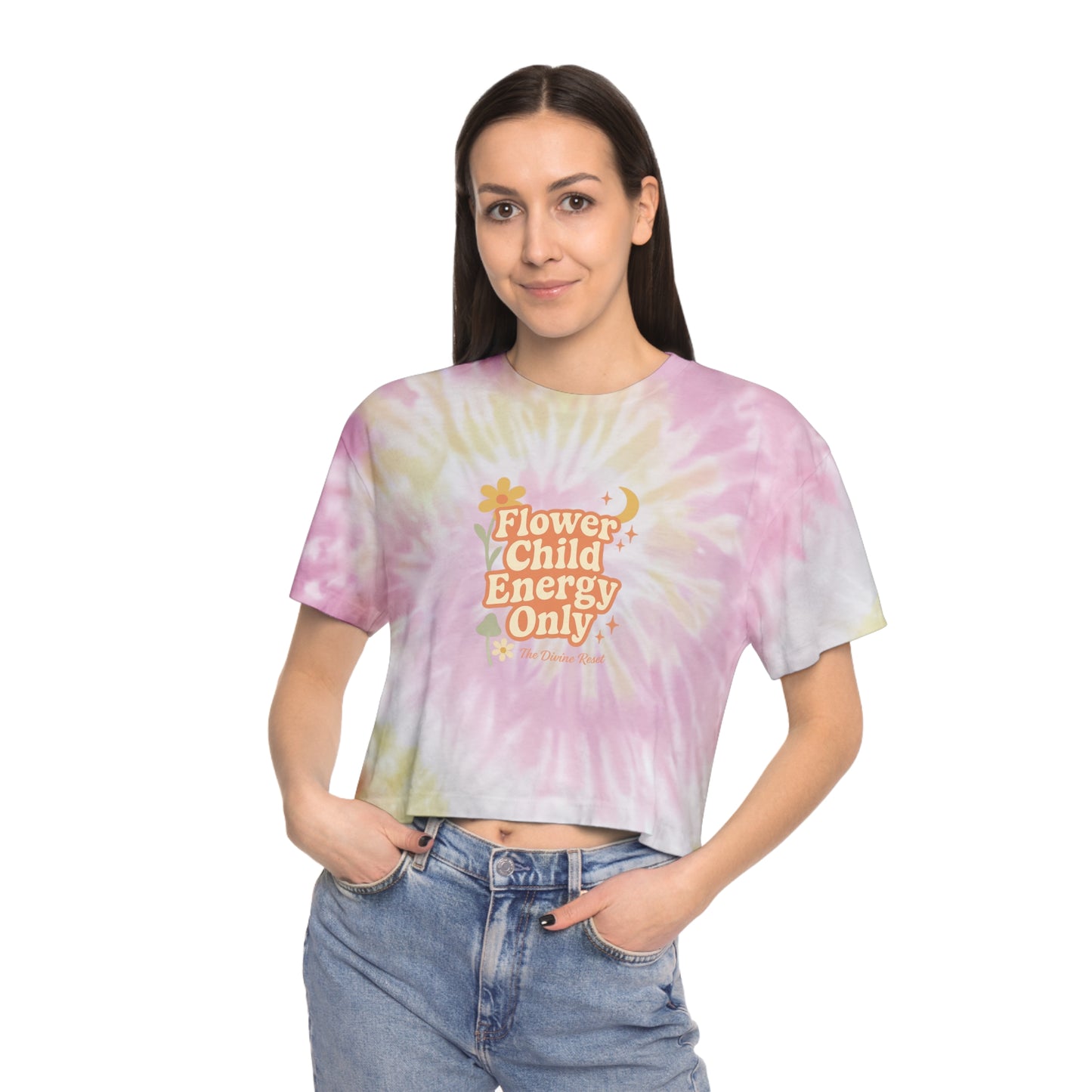 Flower Child Energy Only, Boho Chic Top, Summer Outfit, Festival Wear, Gift for Her, Casual Style- Women's Tie-Dye Crop Tee